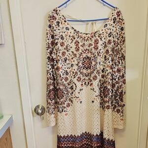 Xhilaration Cream Floral Long Sleeve Dress with Multicolor Accents